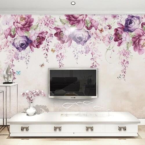 Custom 3D Wall Murals Wallpaper Modern Hand Painted Purple Floral Flowers Photo Wall Painting Living Room Sofa TV Backdrop Decor