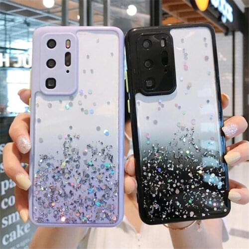 Transparent Gradient Glitter Soft Phone Case For Samsung A72 A52 A32 5G S21 S20 S21 FE Note 20 A02S Clear Shockproof Back Cover