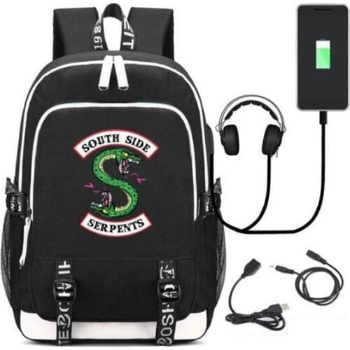 Riverdale South Side Serpents RHS R Backpack Backpack Bag mochila USB Charging Port/Lock /Headphone Travel School Students Bag