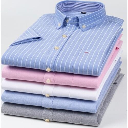 7XL Pure Cotton Oxford New Casual Solid Color Mens Button Up Shirt Short Sleeve Slim Fit Shirt Men Korean Clothes Flowers Shirt