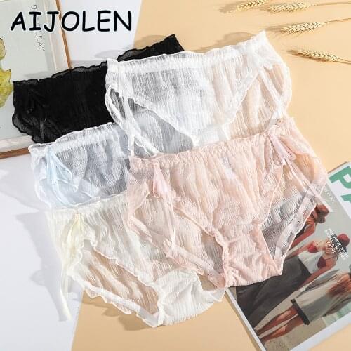 AIJOLEN Sexy Lace Hollow Panties Multi-color Ice Silk Underwear Breathable Womens Underpants Female Comfortable Lingerie