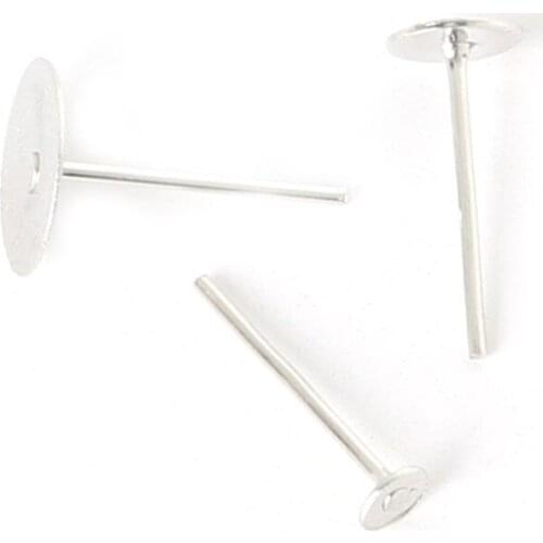 300pcs Rhodium Plated Earring Stud Ear Nail Jewelry Findings Jewelry Stud Earring Flat Cup Posts Pins Base Ear Pads Settings DIY