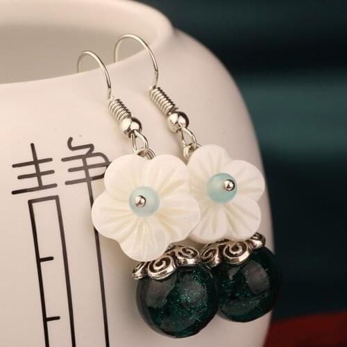 MYWINY 2019 New nature stones earrings color glaze ethnic shell flower earrings ,vintage fashion jewelry for women and girl gift