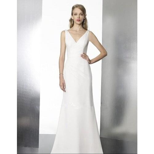 Free shipping dress noiva chiffon sheath features enhancing ruching low grazing cowl back Beaded white custom made wedding dress