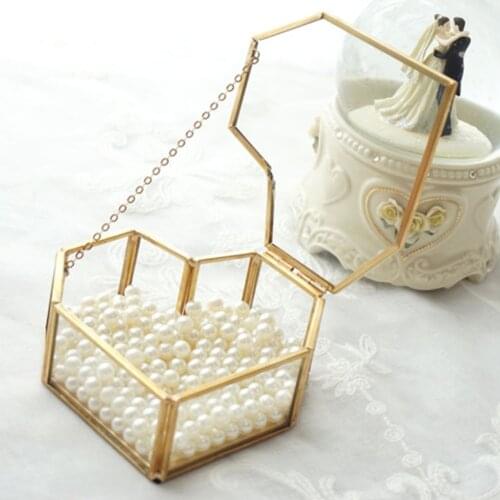 Hexagon Heart Clear Glass Jewelry Box Wedding Ring Box Geometric Jewellery Organizer Box Showcase Container for Necklace