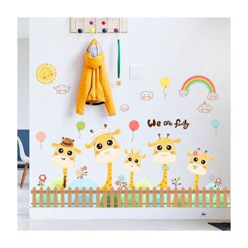 "We are Family"Quotes Cartoon Animal Vinyl Wall Stickers DIY Giraffe Kids Baby Room Nursery Home Decor Poster Wallpaper