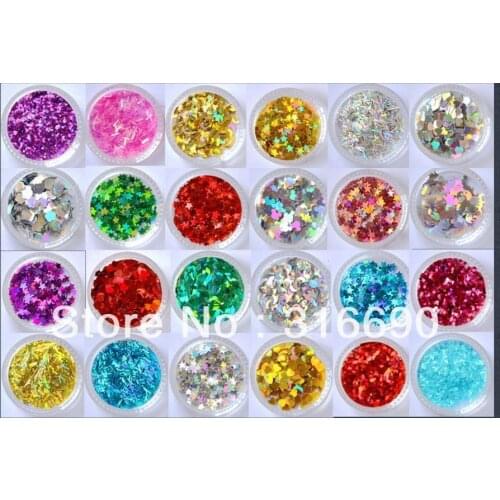 High quality 24 Pots of Mixed Styles Nail Art Decoration with Glitter Paillette Spangles
