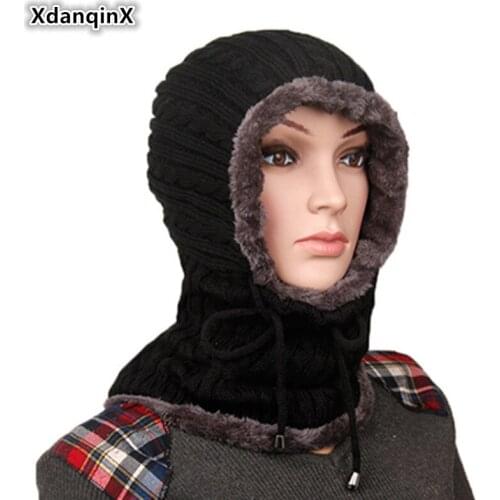 XdanqinX Unisex Winter Warm Hat Thick Velvet Womens Beanie Hat Windproof Cold-proof Bib Ear Hooded Mens Ski Caps Earmuffs Hats