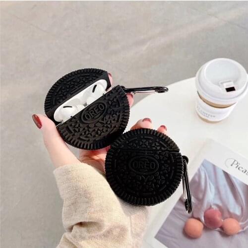 Funny oreo 3d cookies earphone cases with anti-lost ring strap for apple airpods 1/2 cute silicone earphone protection cover