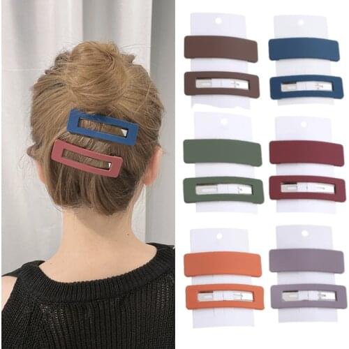 2Pcs Square Temperament Frosted Candy Color Geometry BB Clip Side Clip Bangs Clip Hairpin Girl Children Hair Accessories Headdre