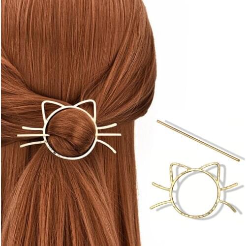 New Korean cute Meow Cat Pierced Hair Clip Metallic animal hair style jewelry Hairpin Lady female girl hair accessories