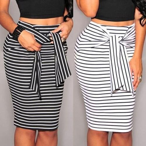 2021 Summer Womens High Waist Stripe Lace Up Tight Bag Hip Pencil Skirt Sexy Slim Fit Beach Skirt Bow Mini Sundress Large Skirt