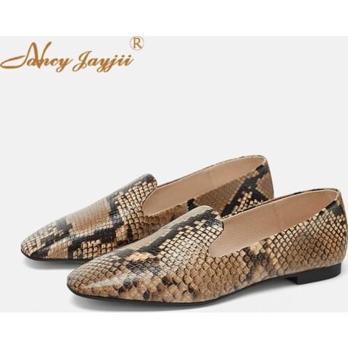 Women Ladies Flats Adult Female Shoes Animal Prints Slip-On Snakelike Pointed Toe Spring/Autumn Leisure Elegant Mature 2019