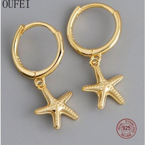 OUFEI 925 Sterling Silver Starfish Earring For Women Hoop Round Boutique Charm Fine Earrings Wholesale 925 Silver Jewelry