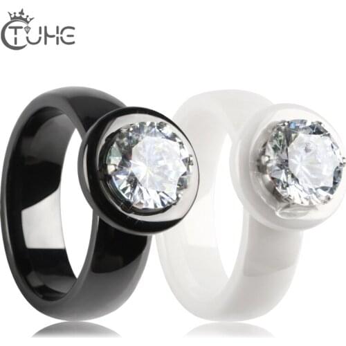 Trendy Luxury 2.0ct CZ Crystal Wedding Band Ceramic Rings For Women 6MM Width Big Rhinestone Engagement Rings Fashion Jewelry