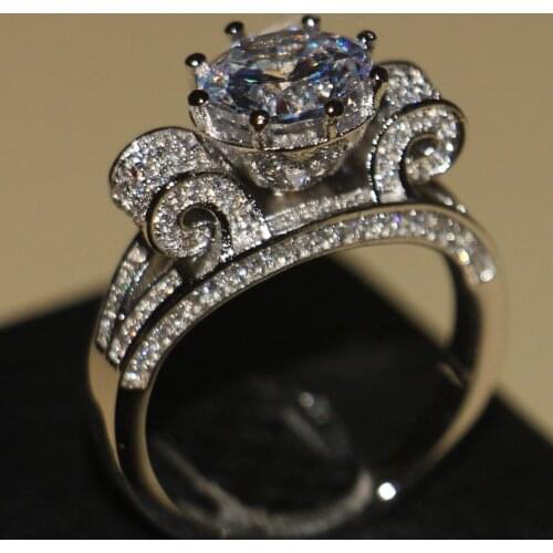 Size 5-11 Women Fashion Jewelry Round Cut 925 Sterling SilverAAA CZ Simulated stones Wedding Party Band Ring For Christmas gift