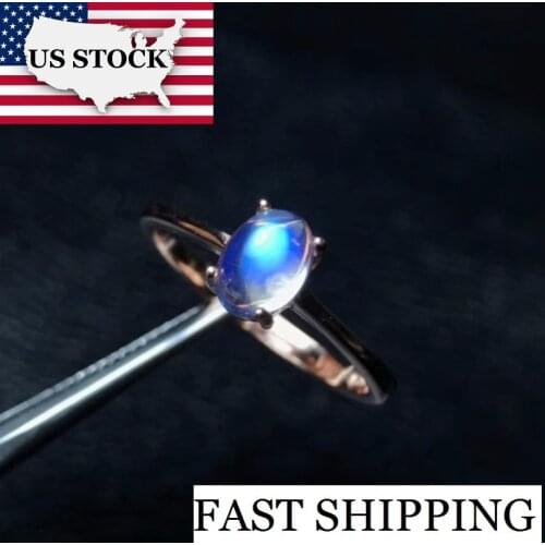 US STOCK Natural Moonstone Ring for Women, 925 Sterling Silver Wedding Jewelry, 5*7mm Gemstone with Velvet Box Certificate FJ239