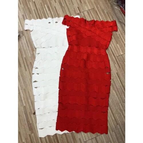 2019 New Color Arrival Must Have Red White Bodycon Slim Midi Length Celebrity Party Women Bandage Dress Vestidos