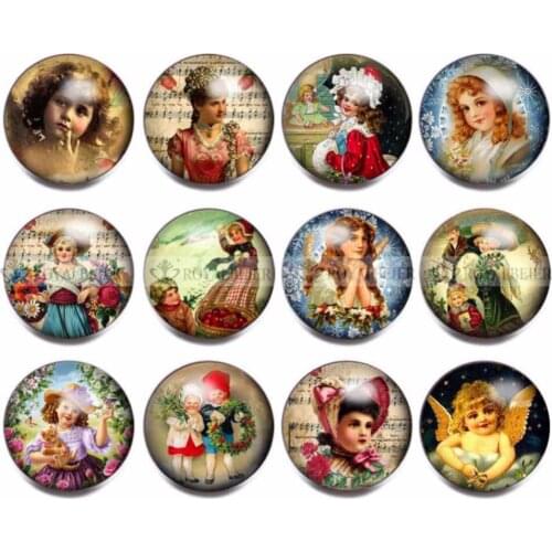 RoyalBeier 20PCs Mixed Angel Girl 18mm Snap Buttons Random Glass DIY Snap Button Jewelry Fit Bracelet Necklace Making Accessory