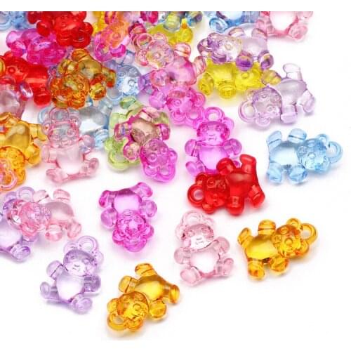 30pcs 20x15mm Transparent Colorful Cartoon Bear Shape Acrylic Beads Loose Spacer Beads For Jewerly Making DIY Handmade Supplies