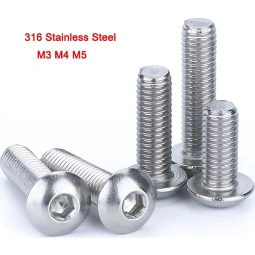 316 Stainless Steel DIN7380 Semicircular Round Pan Head Hex Screws Round Head Hexagon Socket Screws M3 M4 M5