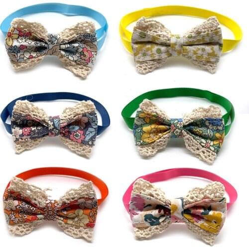 50pcs Flowers Pattern Puppy Pet Dog Necktie Pet Grooming Dog Accessories Adjustable Dog Bow Ties Small Dog Necktie Pet Product