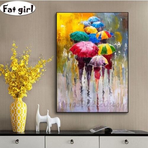 Diamond painting Abstract Portrait Oil Paintings People with umbrellas 5D Rhinestone mosaic embroidery cross stitch wall art