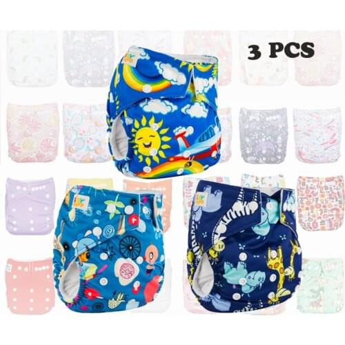 Babyfriend 3 pcs Baby One Size Reusable Cloth Nappy Cover Washable Baby Nappy Baby Cloth Diaper Unisex with Microfiber insert