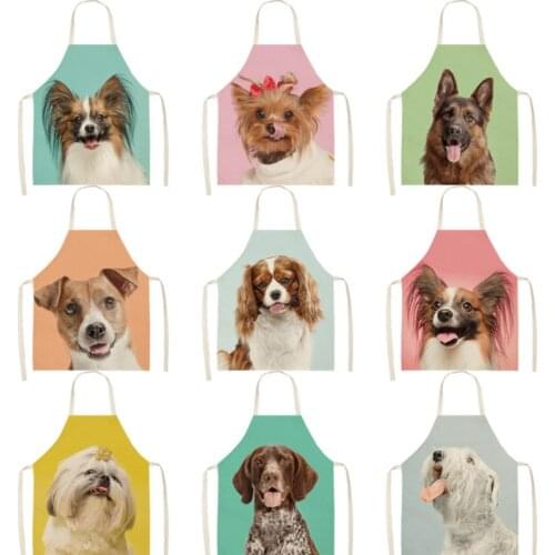 Cartoon Dog Apron For Kitchen Waterproof Cotton Cute Painting Animal Seamless Apron For Women Cooking Kitchen Accessories