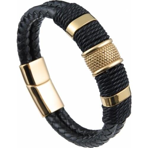 Vanbula 2021 Fashion Punk Stainless Steel Charm Mens Leather Rope Bracelet Jewelry Holiday Gift Bracelet