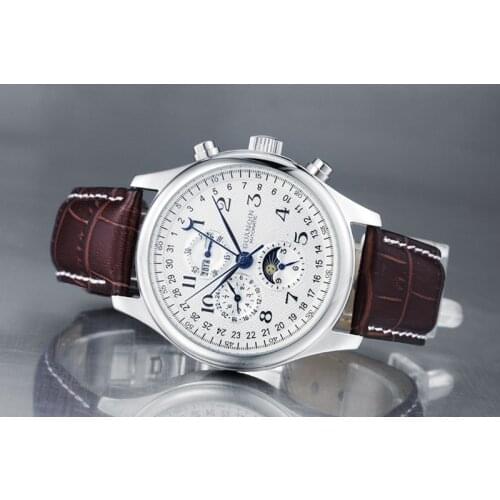 GUANQIN GJ20022 Mechanical Watches Mens Brand Luxury Date Week Moon Phase Waterproof Stainless Steel Automatic Men Watch Clock