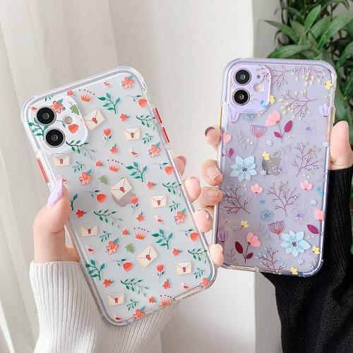 Phone Case For iPhone 11 Pro Max XS Max XR X 7 8 Plus SE 2020 Cases Clear Flowers Soft TPU Beautiful Floret Back Cover Fundas