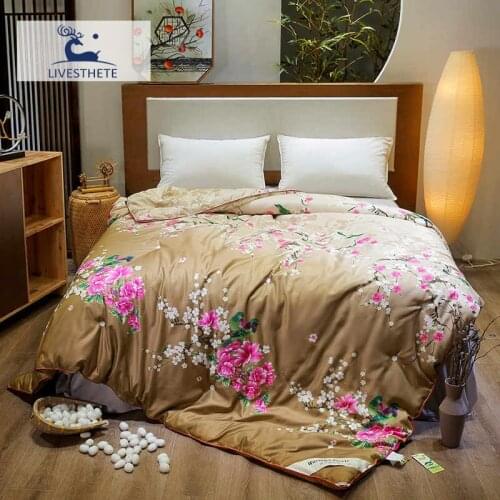 Liv-Esthete Flower 100% Silk Duvet Comforter Filled Silk Healthy Skin Blanket Double Queen King Quilt Free Shipping Warm Filling