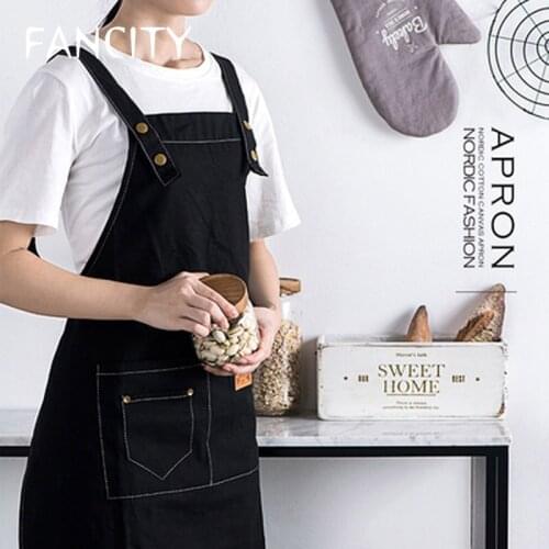 FANCITY Canvas apron household kitchen waterproof and oil-proof female cooking fashion thick wear-resistant milk tea shop work