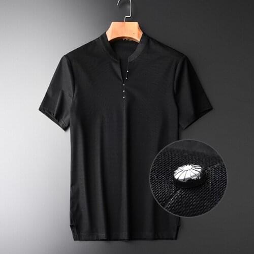 Classic Mercerizing Fabric Chinese Style Stand Collar Mens T-shirts new summer slim ventilate short sleeve mens tees M-4XL