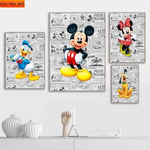 Disney Mickey Mouse Character Comic Canvas Painting Posters and Prints Cuadros Wall Art Picture for Living Room Home Decor