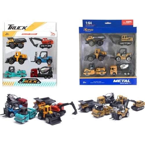 6pcs Classic Educational Assemble Toys 1/64 Diecast Alloy Mini Engineering Vehicle Excavator Car Boys Xmas Gifts