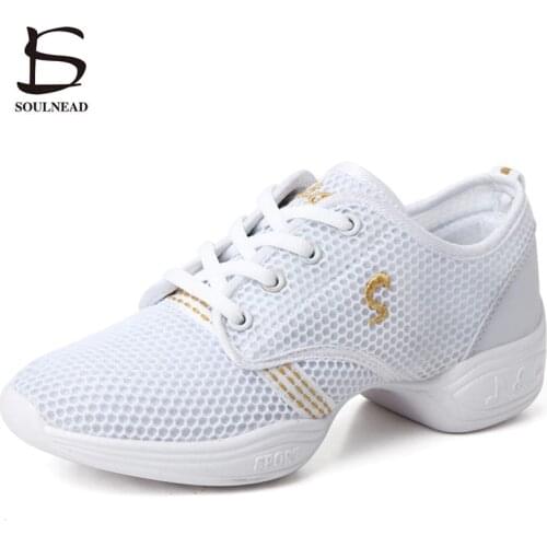 Mesh Breath Sports Shoes Women Jazz Dance Sneakers 3 Colors Soft Outsole Size 34-42 Modern Square Dance Shoes Girls Fitness Shoe