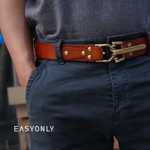 2 Color-2021 New Firs Layer Cowhide Mens Belt with Copper Buckle Casual Fashion All-Match Pure Cowskin