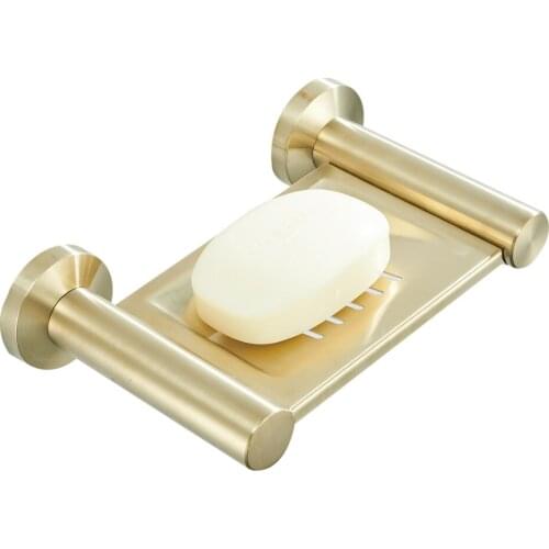 Leyden Bathroom Brushed Gold Solid Soap Dish,Stainless Steel Wall Mounted Soap Holder with Draining Tray Round