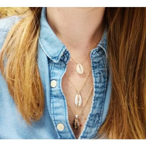 New shell necklace creative geometry Shell Pendant Necklace conch inlaid with gold collar chain