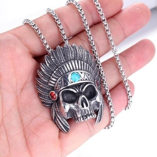New Exaggerated African Chiefs Skull Shape Pendant Necklace Mens Necklace Fashion Metal Skull Pendant Accessories Party Jewelry