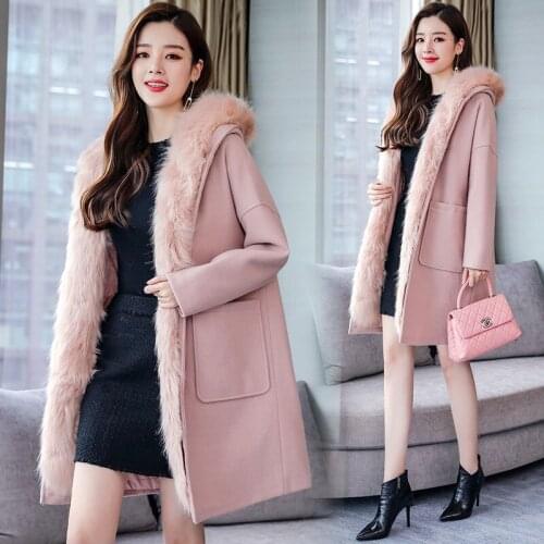 New Winter Warm Long Wool Coat Women Fashion Slim Woolen Jacket Coats Womens Coat Woolen Overcoat Female Hooded Woolen Outwear