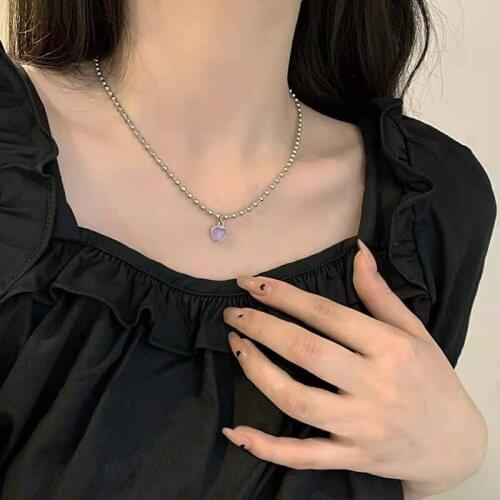 Exquisite Design Necklace Purple Light Luxury Heart Shape Pendant Women Simple Hip-Hop Fashion Choker Jewelry Best Gift CNK037
