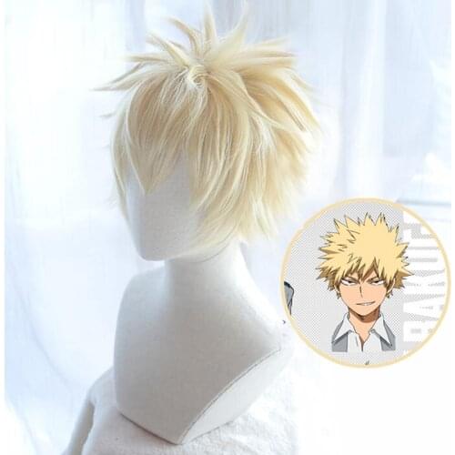My Boku no Hero Academia Bakugou Katsuki Bakugo Short Linen Blonde Heat Resistant Cosplay Costume Wig+wig cap