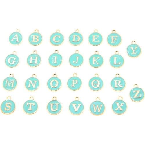 10pcs/26pcs Alphabet Letter Double Face green Enamel Charms KC Gold color 12*15mm pendants jewelry making Handmade craft