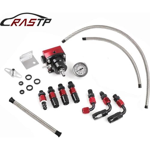 30-70psi Adjustable EFI Fuel Pressure Regulator Bypass Return Kit Universal Pressure Gauge And 6AN ORB Adapter Aluminum FRG008