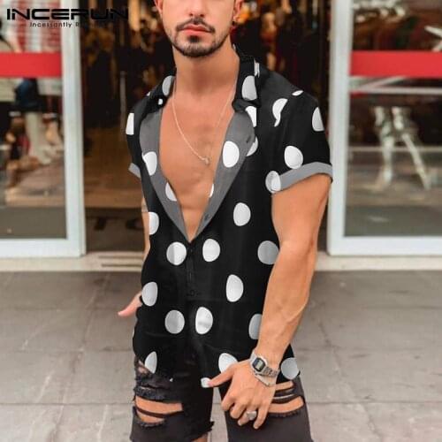 Men Shirt Polka Dot Print Streetwear Lapel Short Sleeve Vacation Camisas 2021 Summer Casual Hawaiian Shirts Men Clothing INCERUN