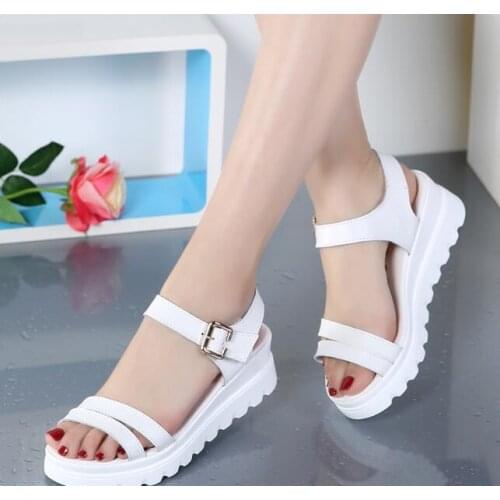 New Genuine Leather Women Platform Beach sandals shoes ladies Sneakers Sliver White Flip Flop shoe summer wedges Heel shoes