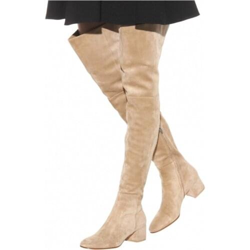 Medium Heel Suede Over The Knee Boots Round Toe Block Heel Winter Women Dress Shoes New Arrivals Square Heeled Long Boots